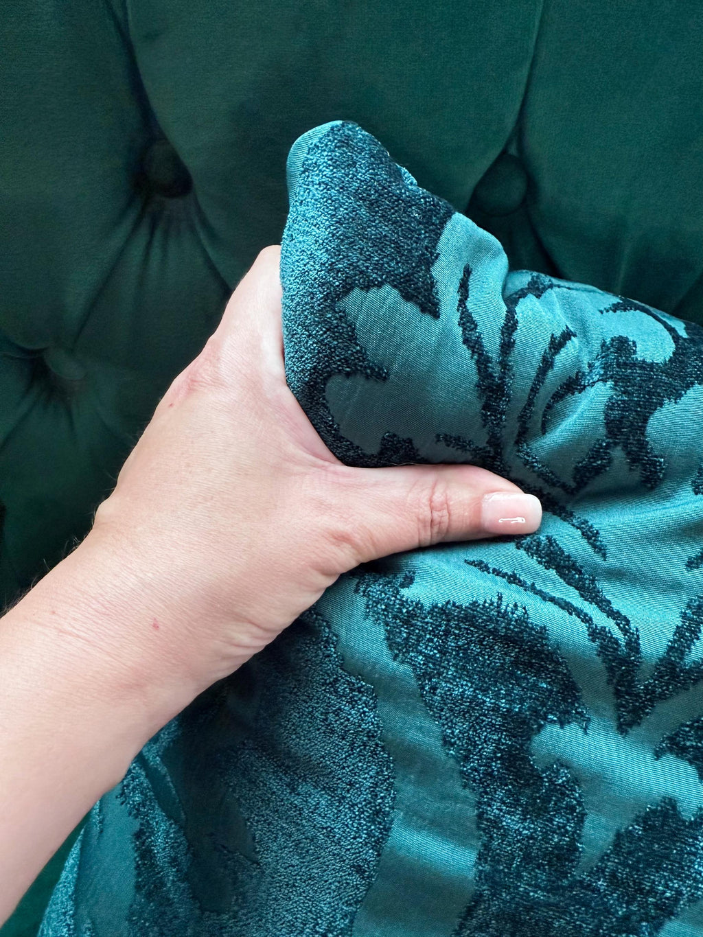 Teal Velvet Jacquard Throw Pillow: Soft Stain-Resistant Cushion