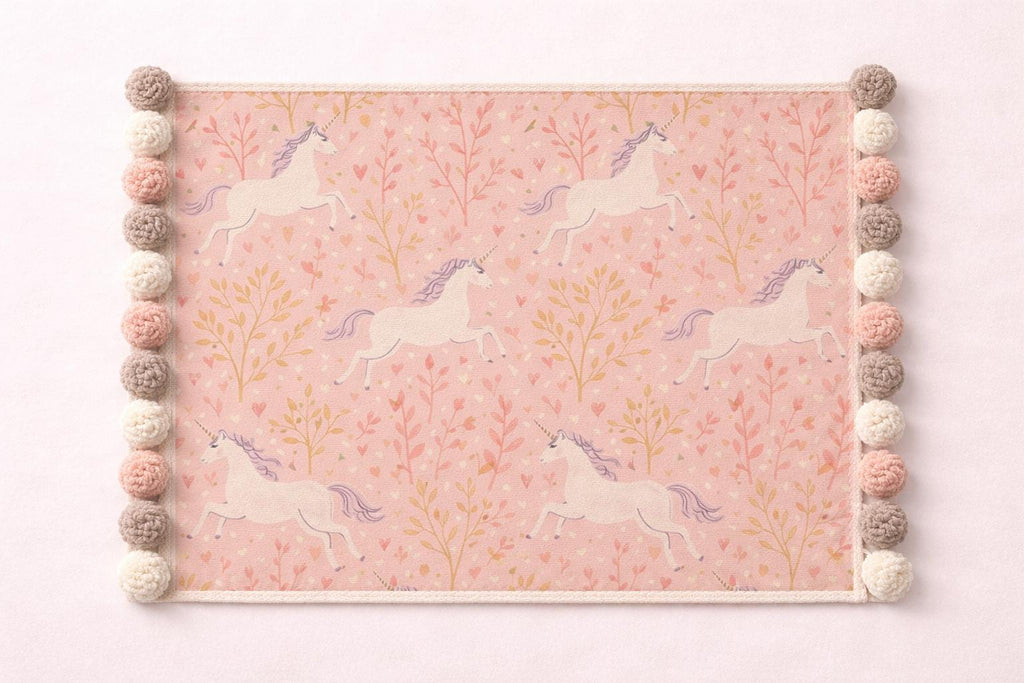 Pink Unicorn Baby Blanket – Minky Throw with Pom Pom Trim