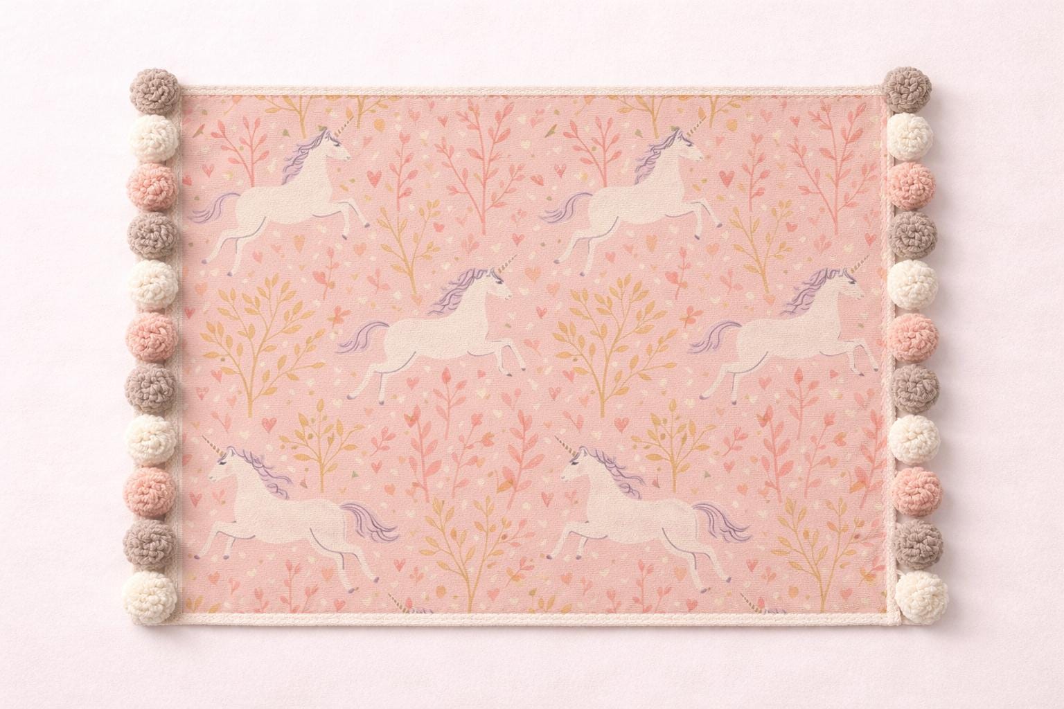 Pink Unicorn Baby Blanket – Minky Throw with Pom Pom Trim