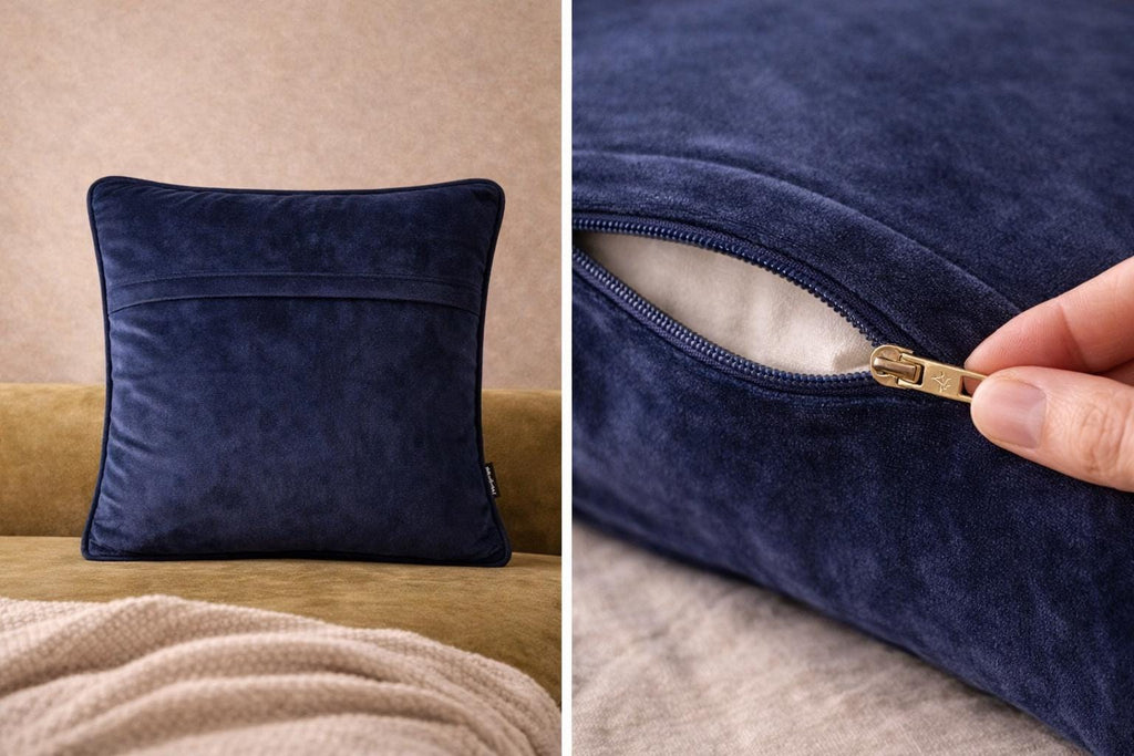 Navy Velvet Pillow Cover with Gold Koi – Luxury Cushion for Sofa or Bed