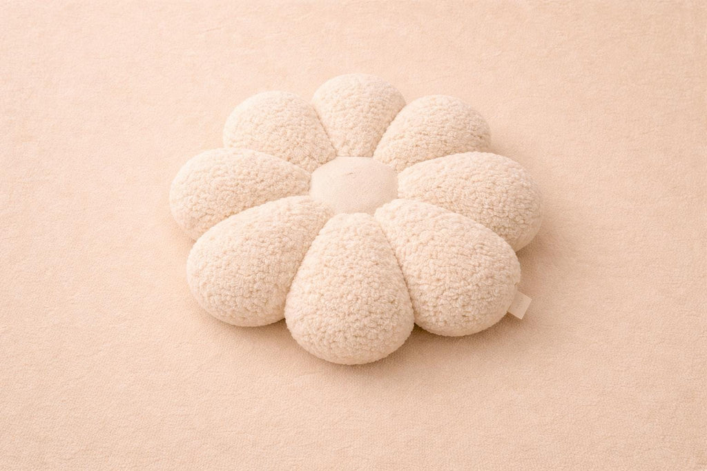 Bouclé Daisy Pillow – Handmade Plush Nursery Cushion, 20 in