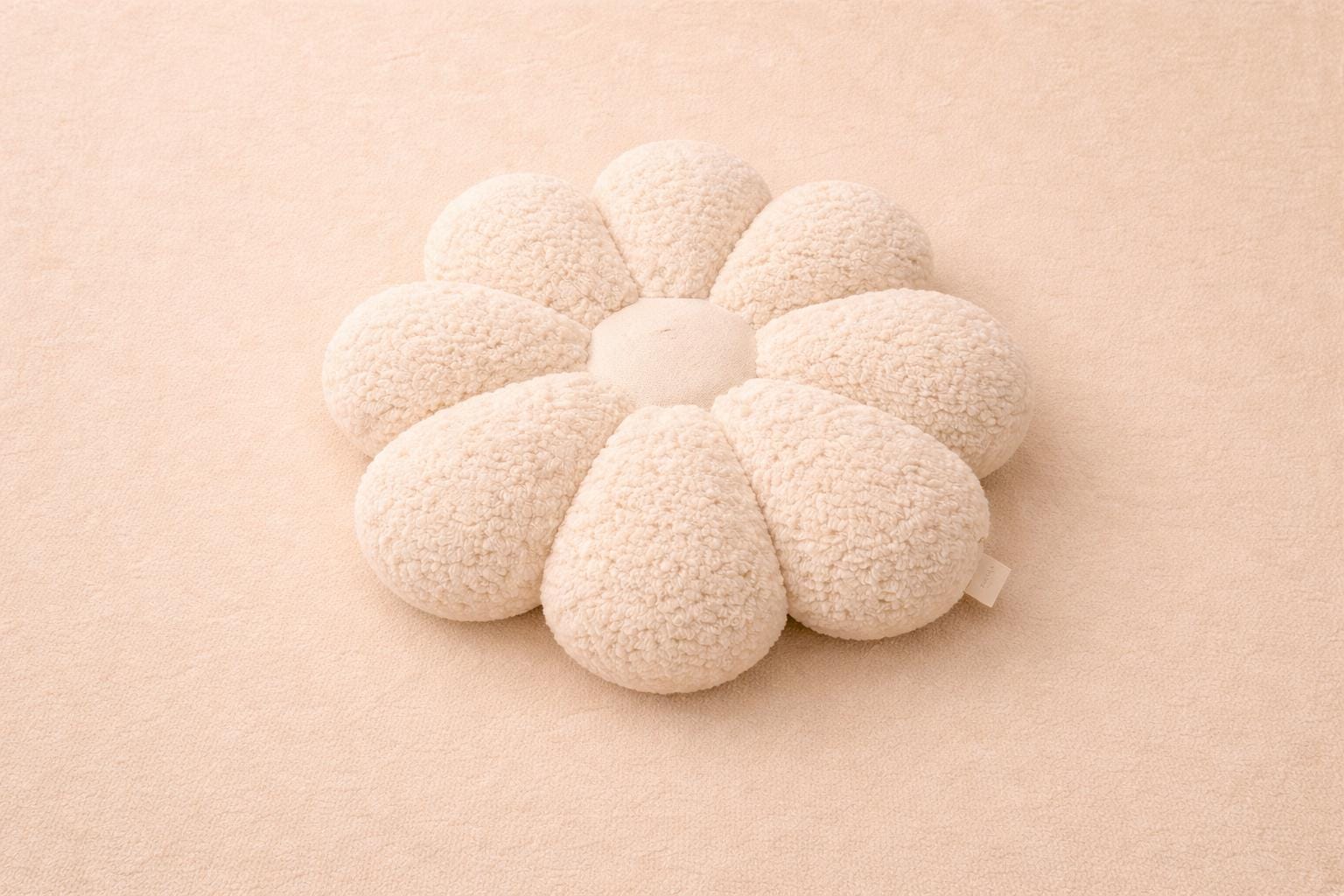 Bouclé Daisy Pillow – Handmade Plush Nursery Cushion, 20 in