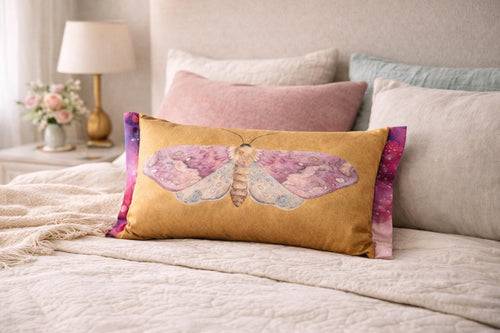 Aurora Moth Pillow Cover: Gold Velvet, Boho Home Decor