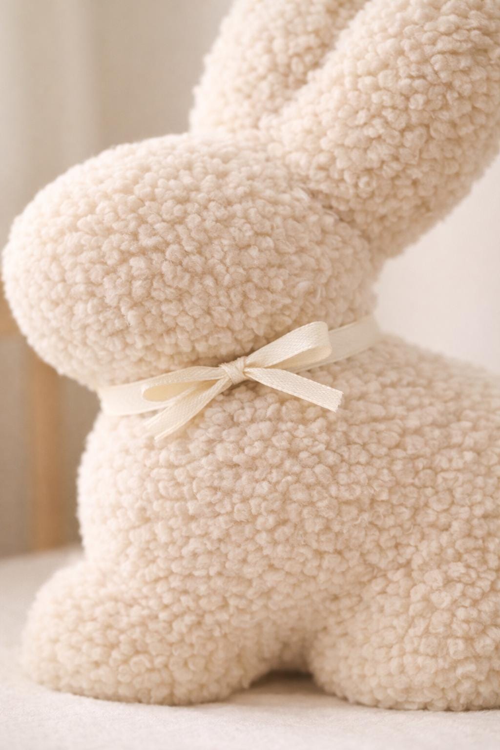 Bouclé Bunny Pillow – Handmade Nursery Decor, Soft Plush Bunny Cushion, Neutral Baby Room Accent