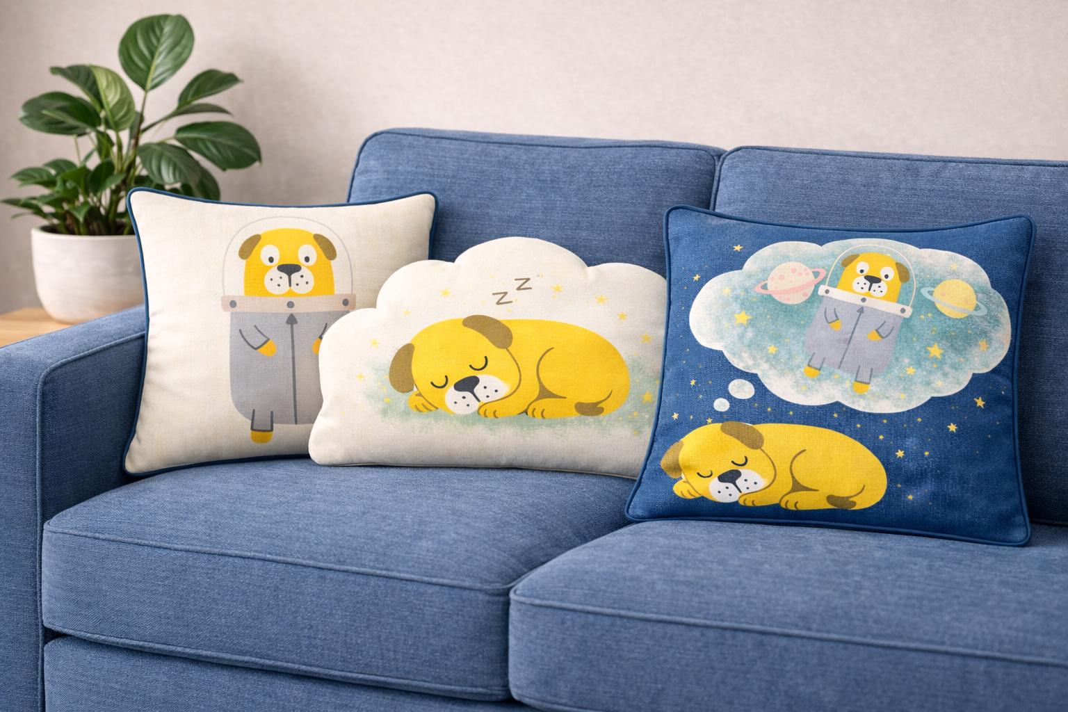Handmade Space Pup Pillow Set – Astronaut Dog Nursery Decor