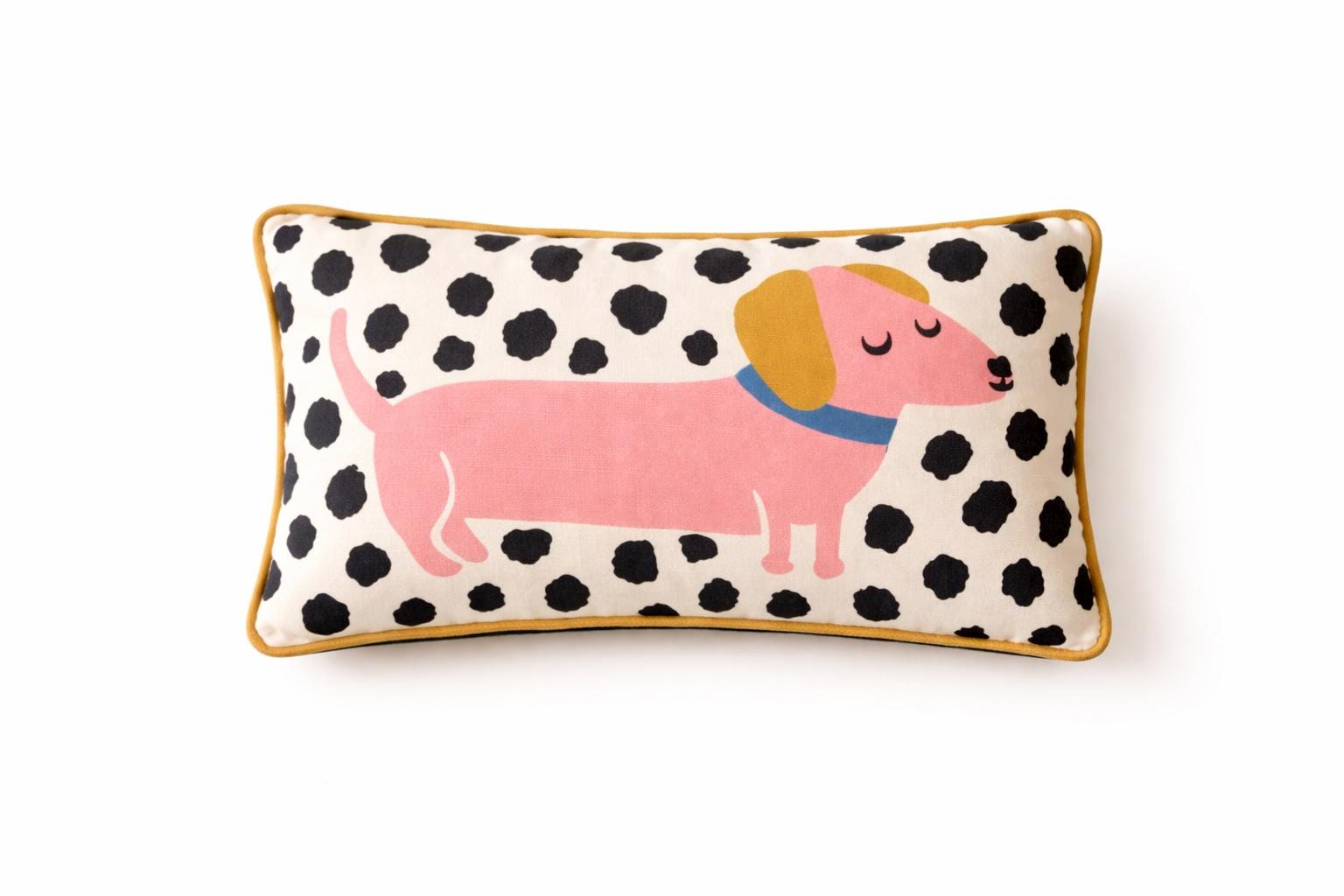 Dachshund Pillow • Plush Sausage Dog Cushion, Dalmatian Print