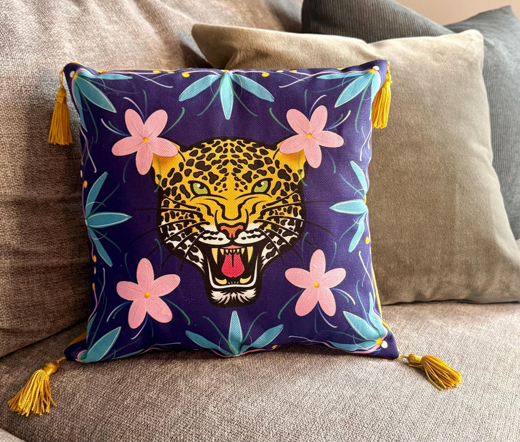 Regal Leopard Cushion Royal Blue, Throw Pillow, Modern Home Decor, Boho Chic Pillow Cover