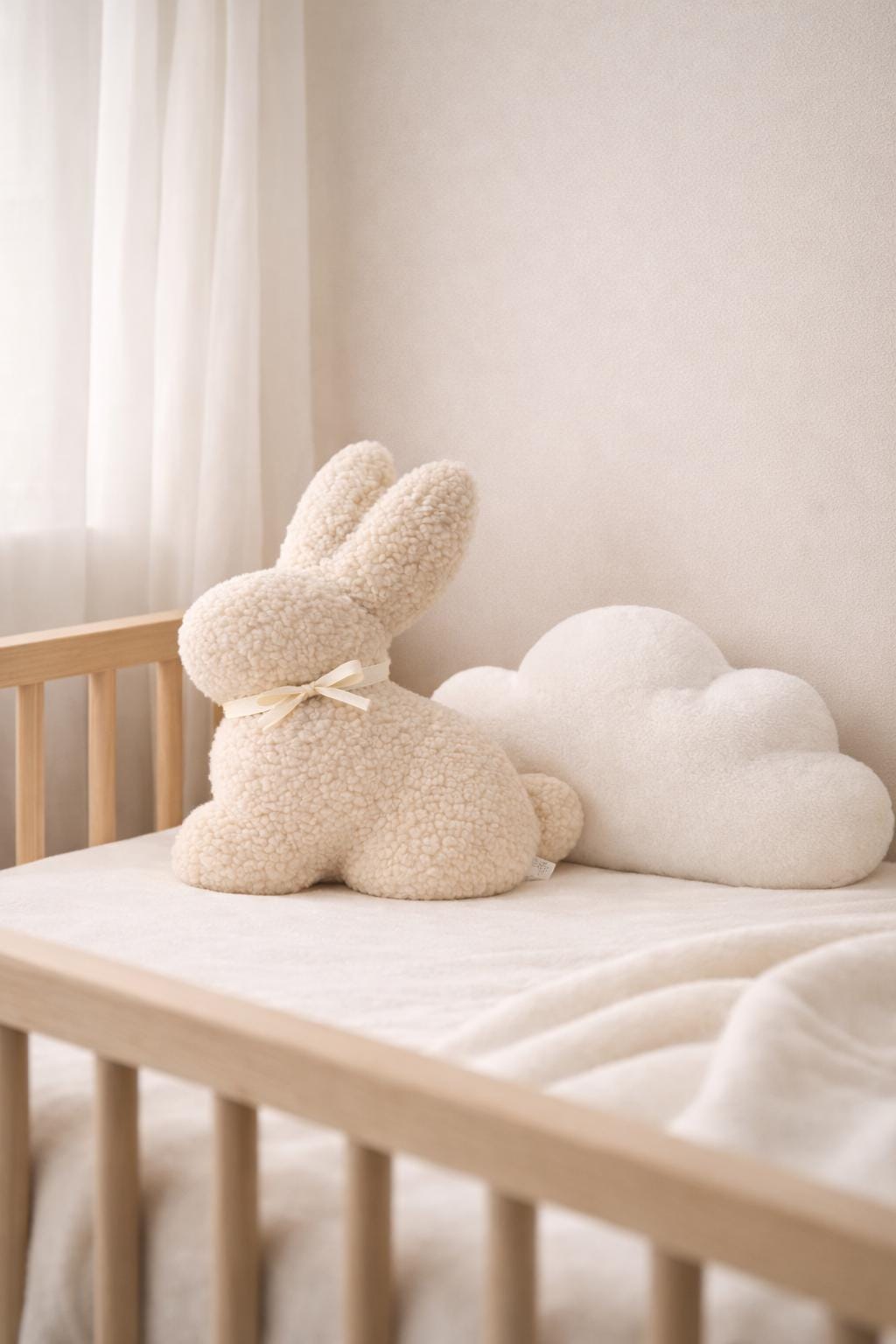 Bouclé Bunny Pillow – Handmade Nursery Decor, Soft Plush Bunny Cushion, Neutral Baby Room Accent