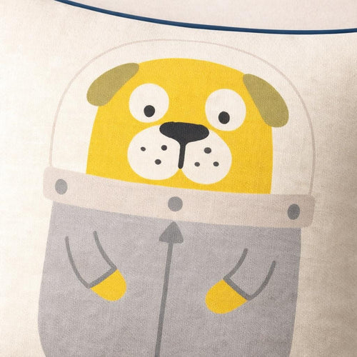 Astronaut Puppy Throw Pillow – Kids Nursery Decor, Blue Piping