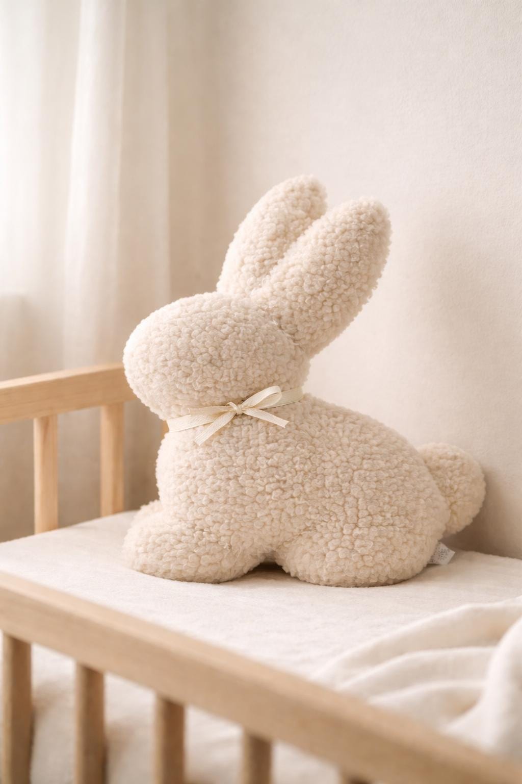 Bouclé Bunny Pillow – Handmade Nursery Decor, Soft Plush Bunny Cushion, Neutral Baby Room Accent