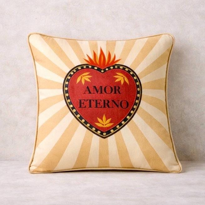 Velvet Heart Pillow 16x16 – Amor Sacred Cushion – Romantic Decorative Pillow – Mother’s Day Gift