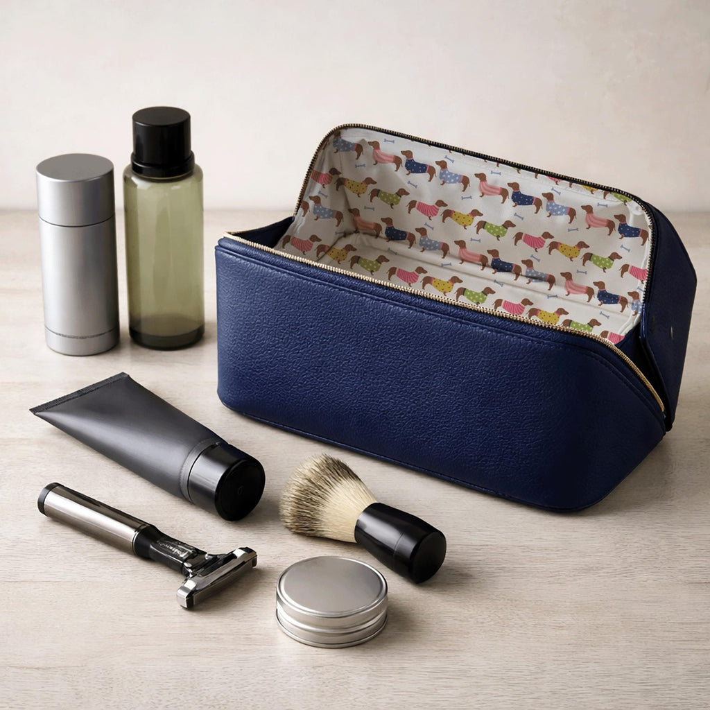 Dachshund Print Travel Bag Set • Vegan Leather Toiletry Bags