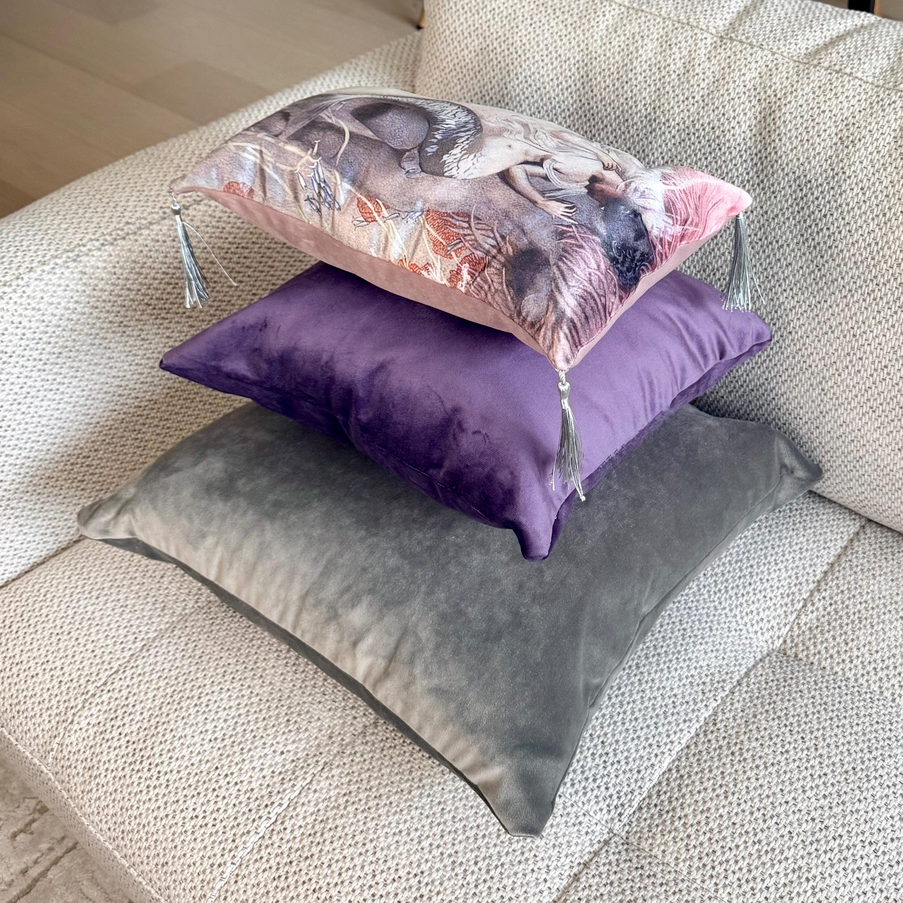 Mermaid Velvet Pillow Set | 3 Decorative Cushions | Fantasy Accent Pillows for Sofa or Bed