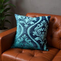 Teal Velvet Jacquard Throw Pillow: Soft Stain-Resistant Cushion