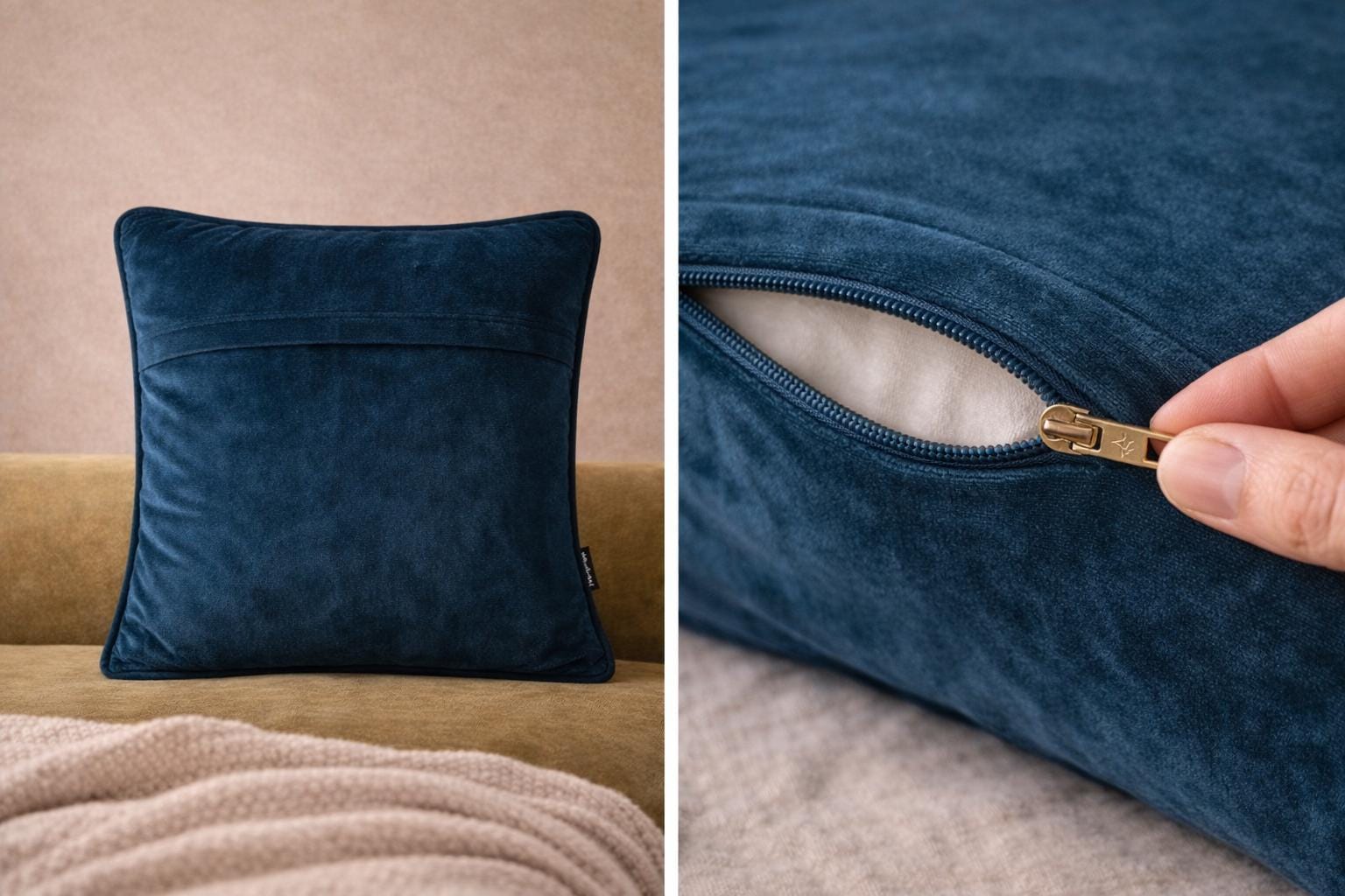 Petrol Blue Velvet Pillow Cover – Gold Koi Japanese Decor