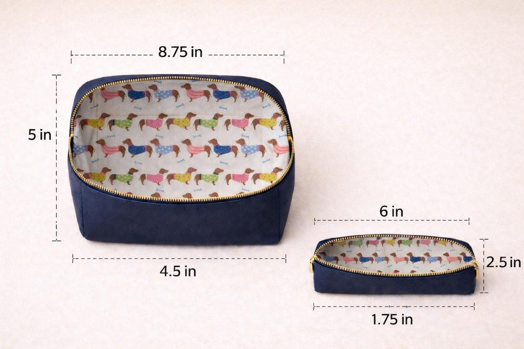 Dachshund Print Travel Bag Set • Vegan Leather Toiletry Bags