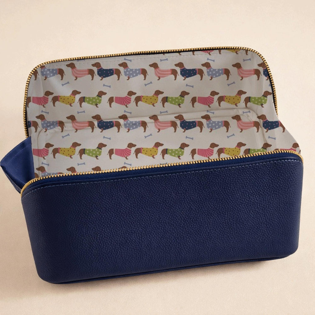 Dachshund Print Travel Bag Set • Vegan Leather Toiletry Bags