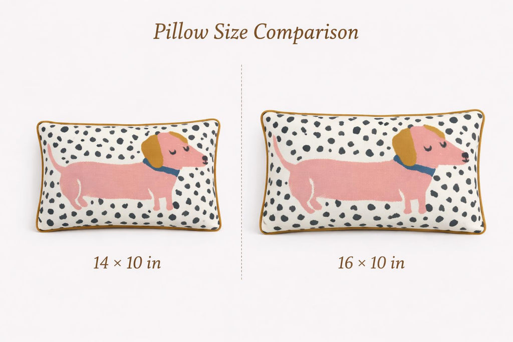 Dachshund Pillow • Plush Sausage Dog Cushion, Dalmatian Print