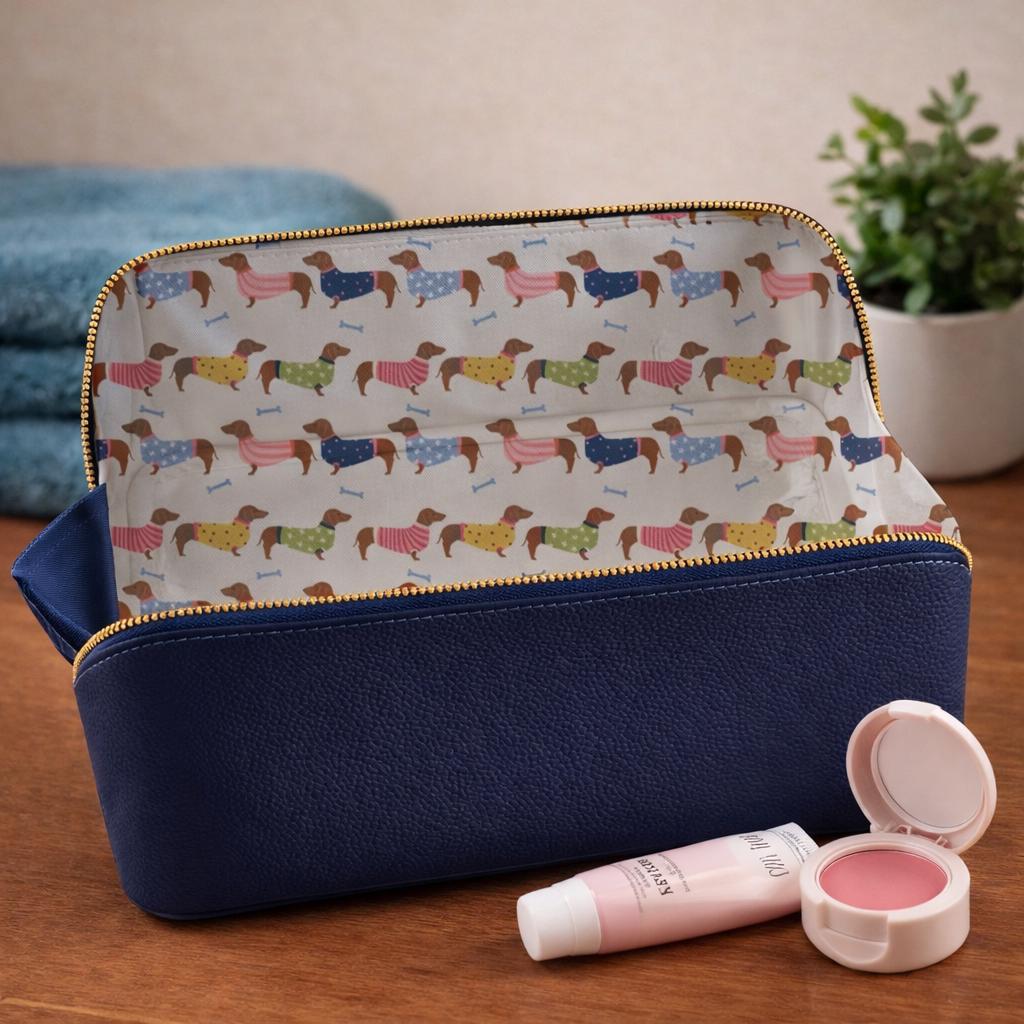 Dachshund Print Travel Bag Set • Vegan Leather Toiletry Bags