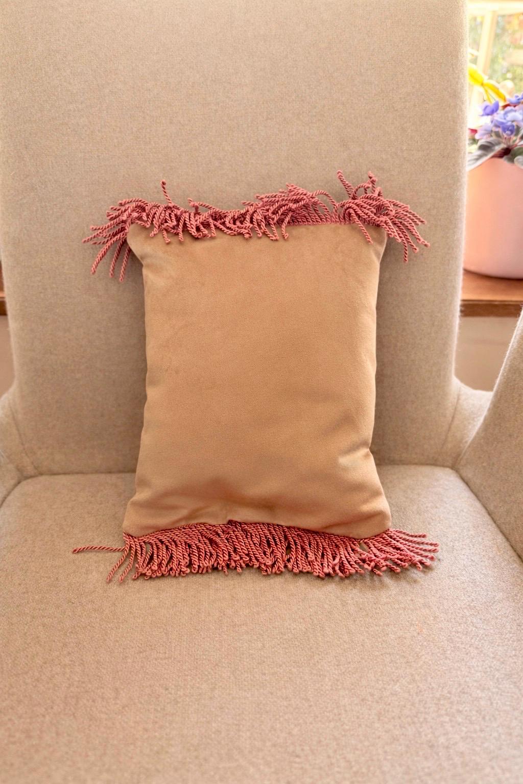 Sleeping Beauty Art Pillow Cover – Fairytale Illustration, Violet Accent & Fringe