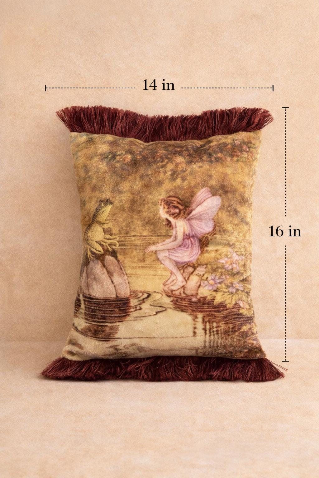 Fairy Tale Velvet Pillow Cover – Princess & Frog Throw Cushion | Storybook Decorative Pillow | Boho Eclectic Home Decor 14x16”