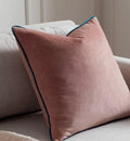 Blush Velvet Throw Pillow – Teal Piping, Luxe Home Decor