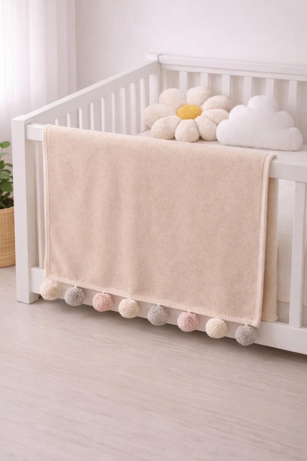 Bouclé Daisy Pillow – Handmade Plush Nursery Cushion, 20 in