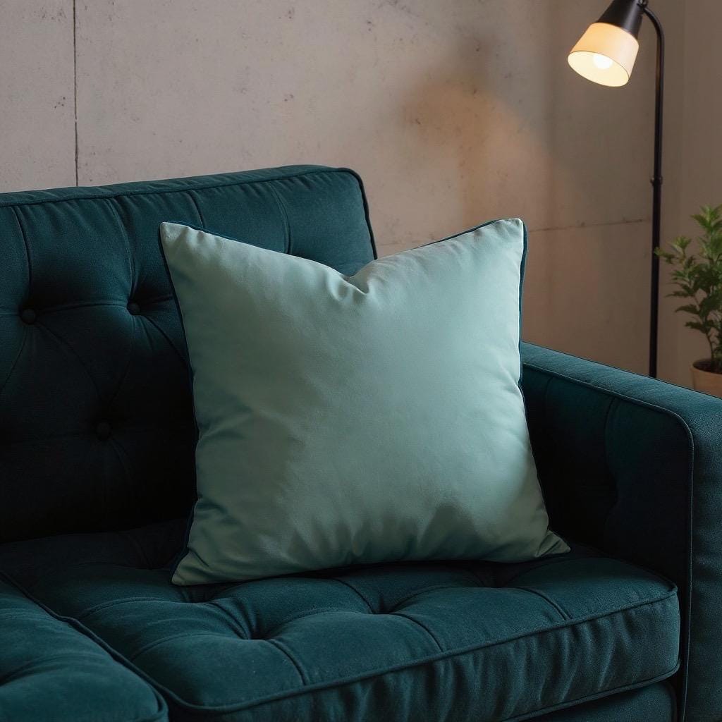 Teal Velvet Throw Pillow – Modern Cushion with Contrast Piping