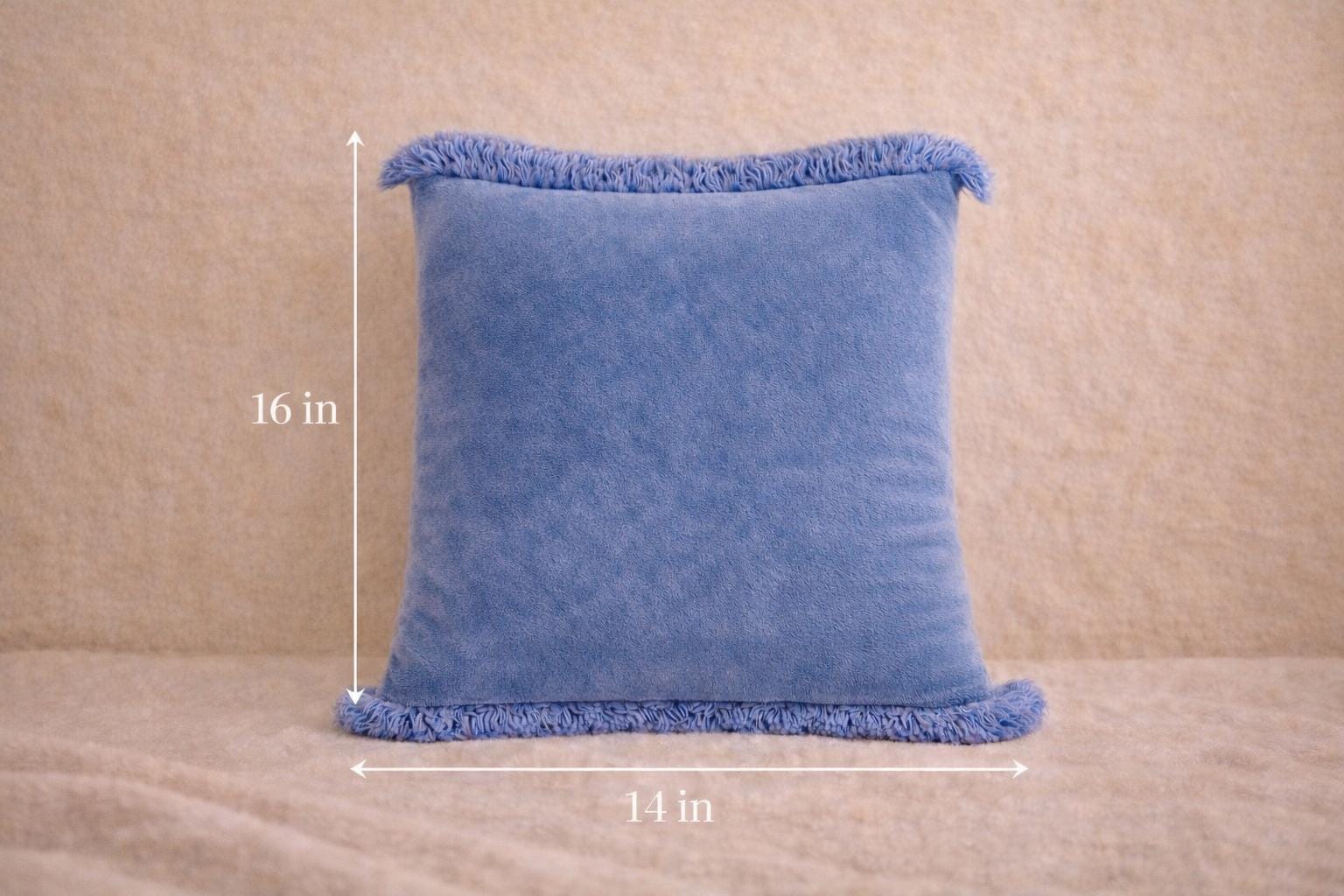 Sleeping Beauty Pillow – Blue Velvet Art Cushion – Fairytale Decor – Fringe Throw Pillow – 16x14 in