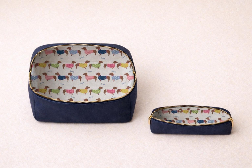 Dachshund Print Travel Bag Set • Vegan Leather Toiletry Bags