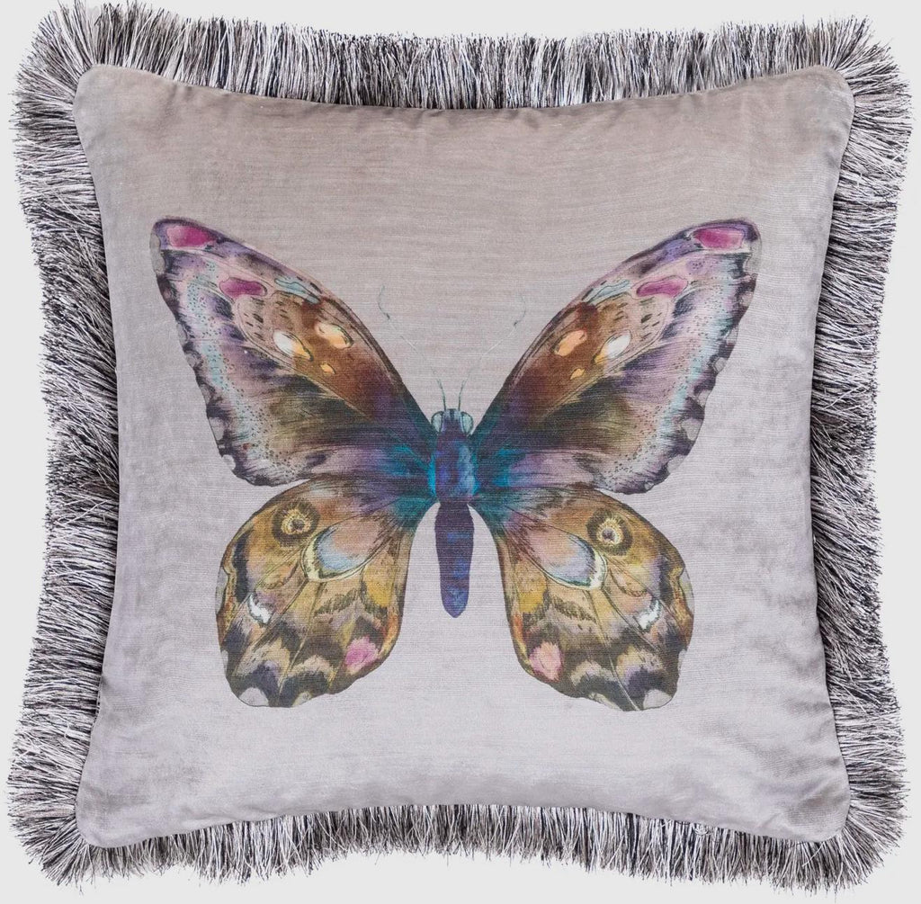 Lenore Butterfly Printed Cushion Silver 18 by 18"