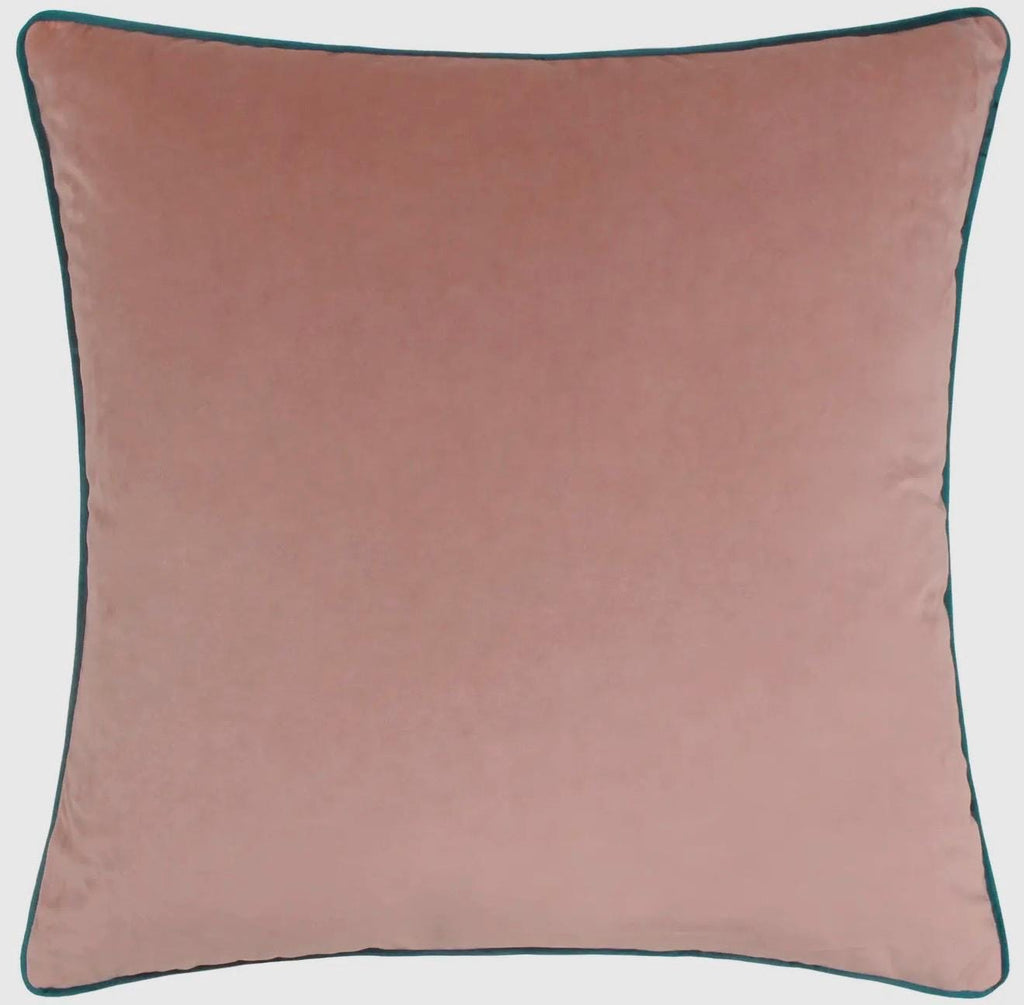 Blush Velvet Throw Pillow – Teal Piping, Luxe Home Decor