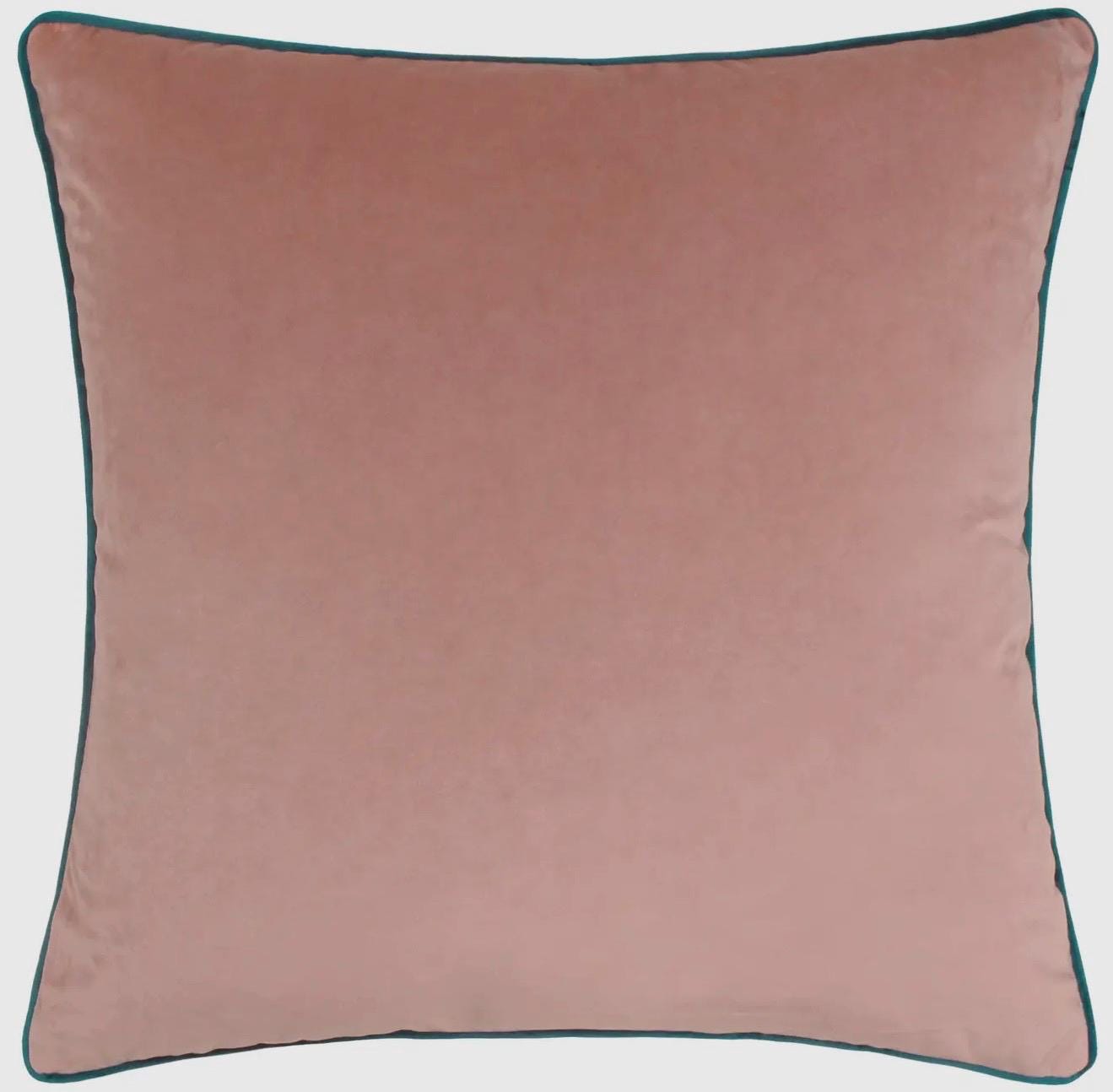 Blush Velvet Throw Pillow – Teal Piping, Luxe Home Decor