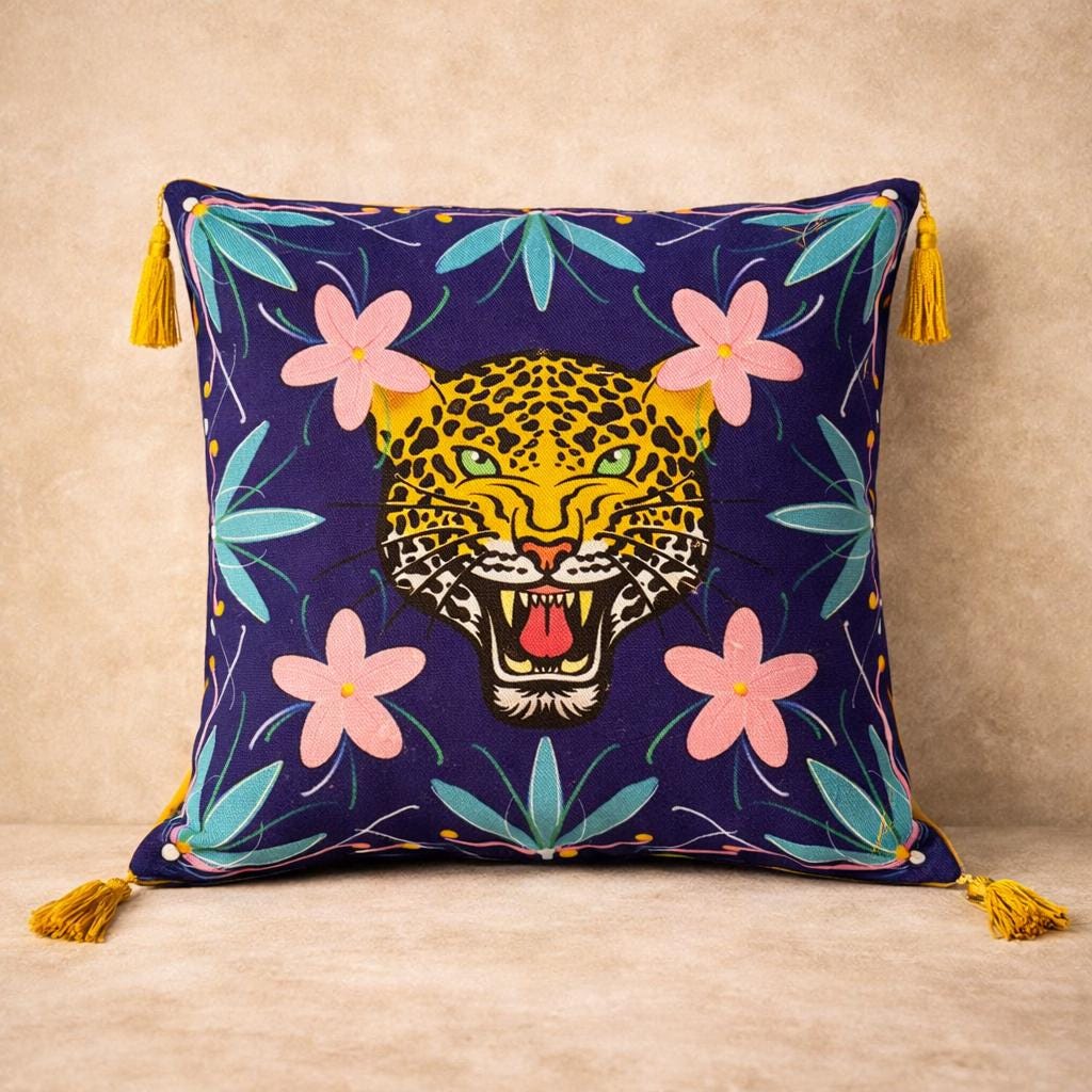 Regal Leopard Cushion Royal Blue, Throw Pillow, Modern Home Decor, Boho Chic Pillow Cover