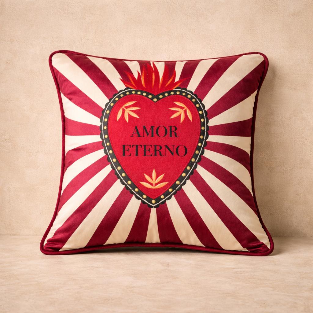 Velvet Heart Pillow 16x16 – Amor Sacred Cushion – Romantic Decorative Pillow – Mother’s Day Gift