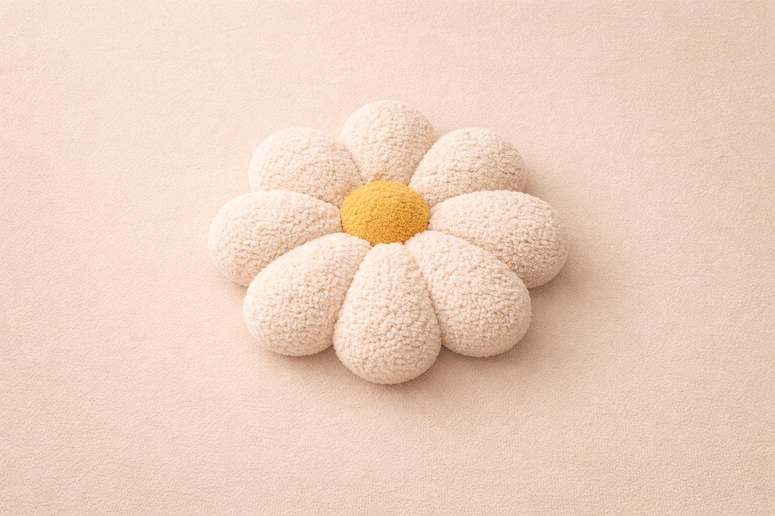 Bouclé Daisy Pillow – Handmade Plush Nursery Cushion, 20 in
