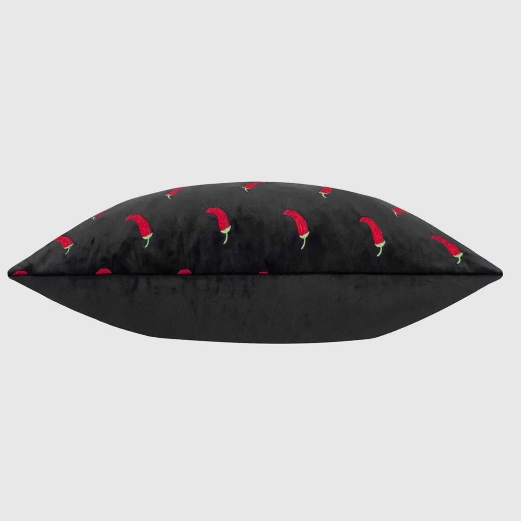 Velvet Chili Pepper Velvet Pillow – Black Boho Accent Cushion