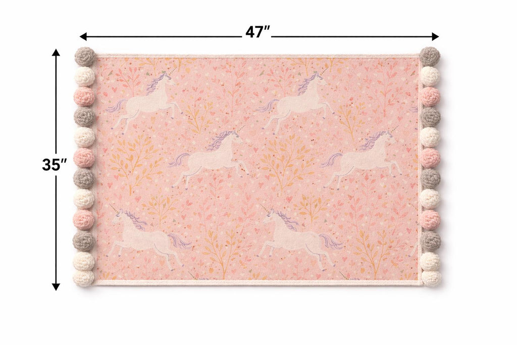 Pink Unicorn Baby Blanket – Minky Throw with Pom Pom Trim
