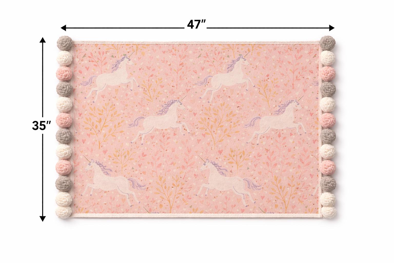 Pink Unicorn Baby Blanket – Minky Throw with Pom Pom Trim