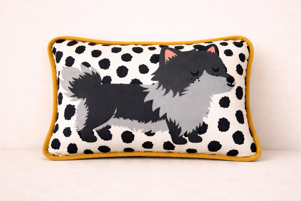 Custom Pet Portrait Pillow – Handmade Illustrated Dog Cushion