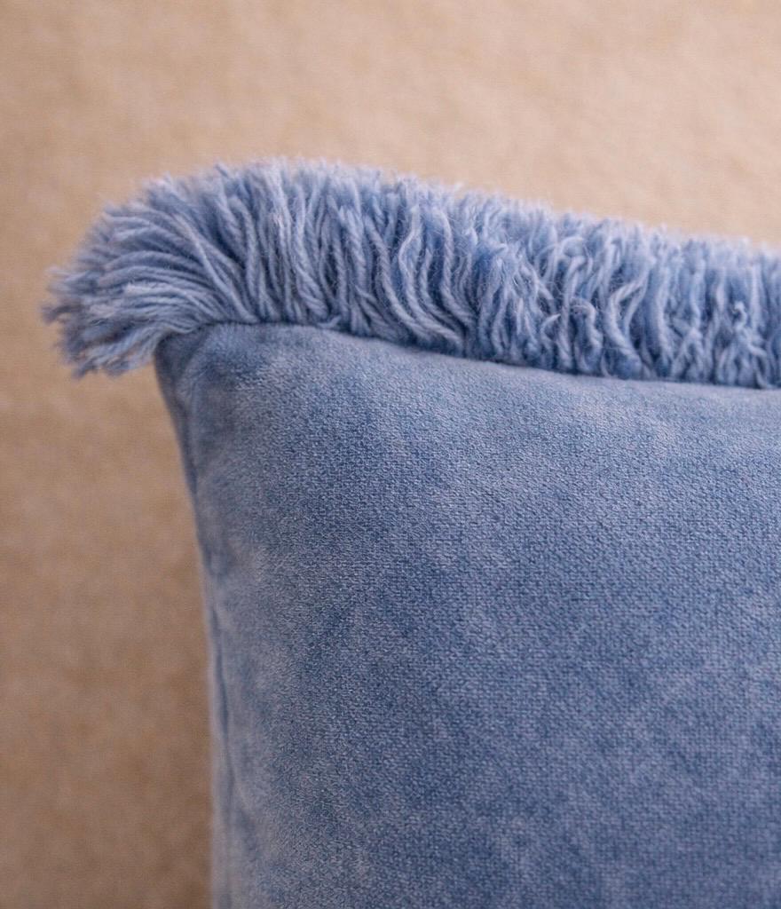 Sleeping Beauty Pillow – Blue Velvet Art Cushion – Fairytale Decor – Fringe Throw Pillow – 16x14 in