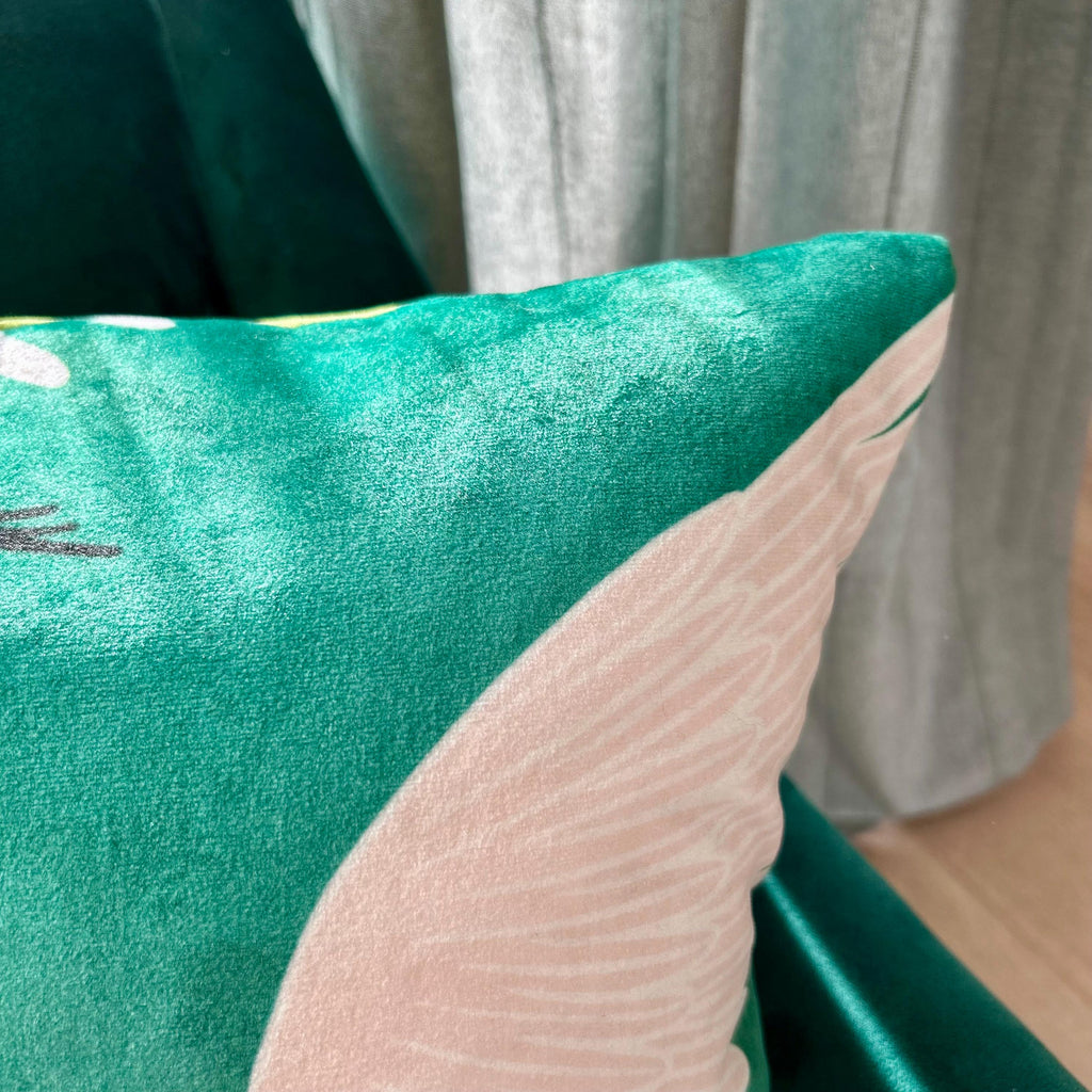 Crane on Green Pillow: Soft Stain-Resistant Throw Cushion 18" by 18"