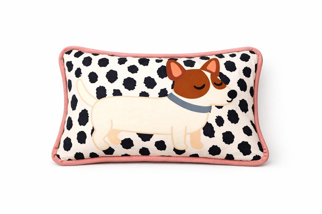 Custom Pet Portrait Pillow – Handmade Illustrated Dog Cushion