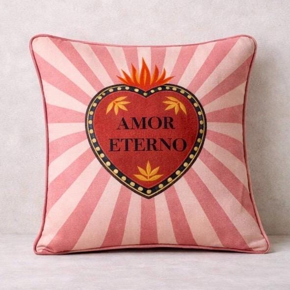 Velvet Heart Pillow 16x16 – Amor Sacred Cushion – Romantic Decorative Pillow – Mother’s Day Gift