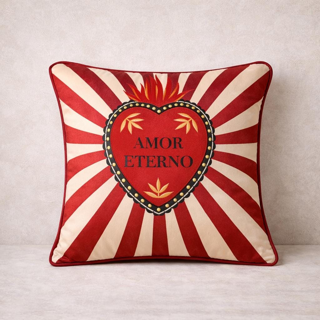 Velvet Heart Pillow 16x16 – Amor Sacred Cushion – Romantic Decorative Pillow – Mother’s Day Gift