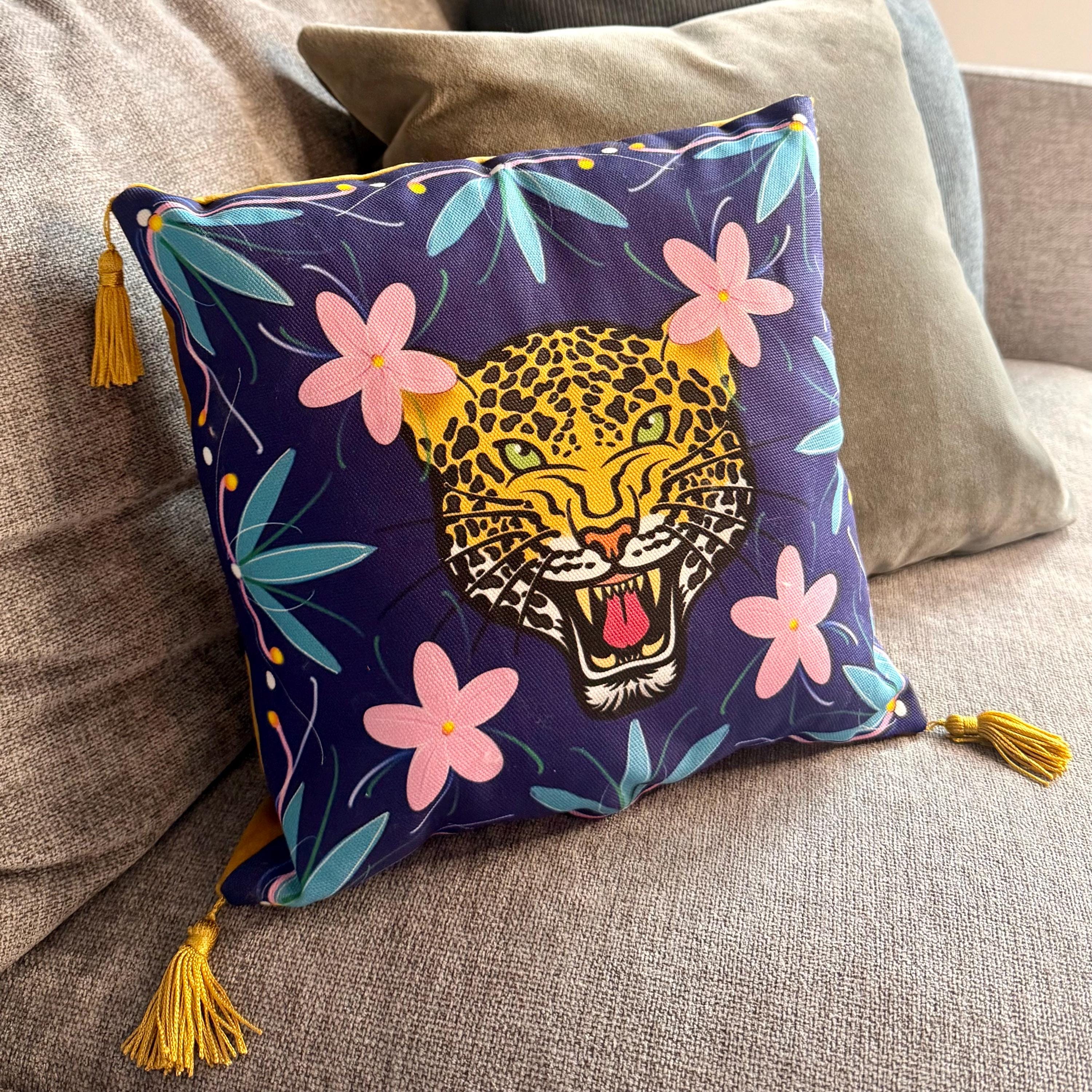 Regal Leopard Cushion Royal Blue, Throw Pillow, Modern Home Decor, Boho Chic Pillow Cover