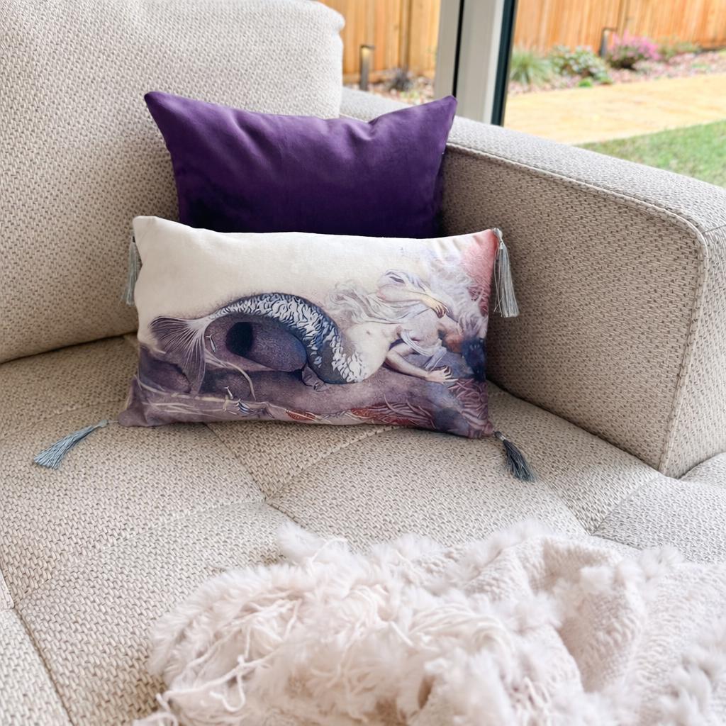 Mermaid Velvet Pillow Set | 3 Decorative Cushions | Fantasy Accent Pillows for Sofa or Bed