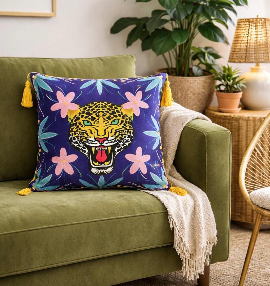 Regal Leopard Cushion Royal Blue, Throw Pillow, Modern Home Decor, Boho Chic Pillow Cover