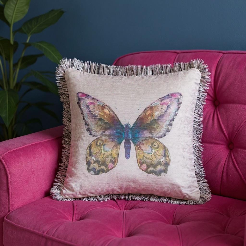 Lenore Butterfly Printed Cushion Silver 18 by 18"