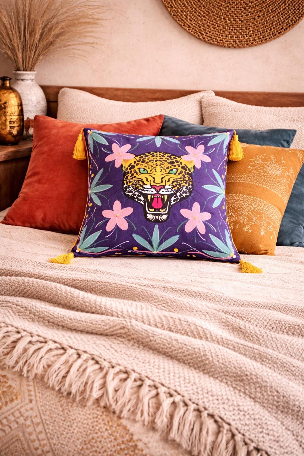 Regal Leopard Cushion Royal Blue, Throw Pillow, Modern Home Decor, Boho Chic Pillow Cover